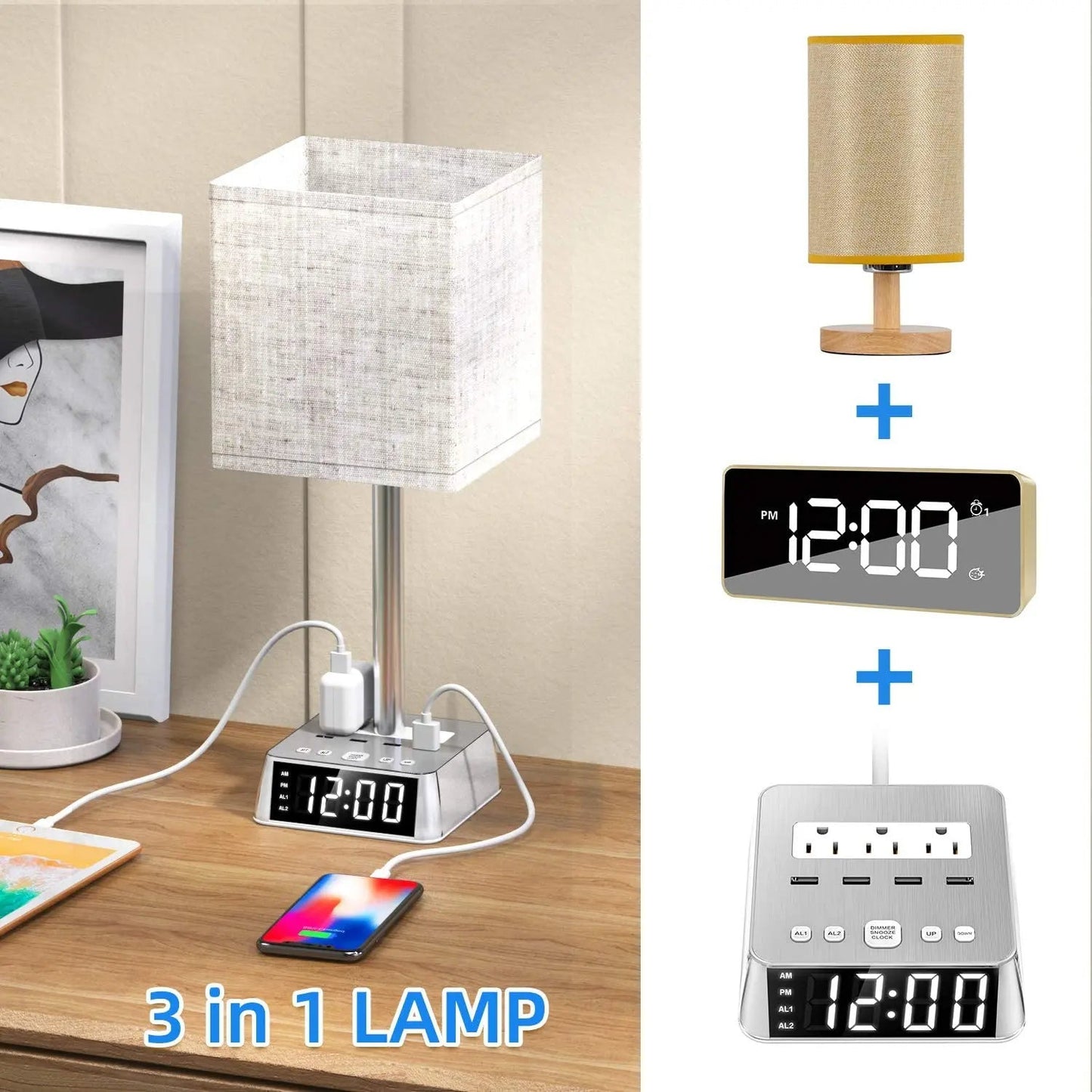 Table Lamp, 4 USB Ports &amp; AC Power Outlets, Alarm Clock - Crazy_GadgetTable Lamp, 4 USB Ports &amp; AC Power Outlets, Alarm ClockCrazy_Gadget