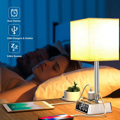 Table Lamp, 4 USB Ports &amp; AC Power Outlets, Alarm Clock - Crazy_GadgetTable Lamp, 4 USB Ports &amp; AC Power Outlets, Alarm ClockCrazy_Gadget